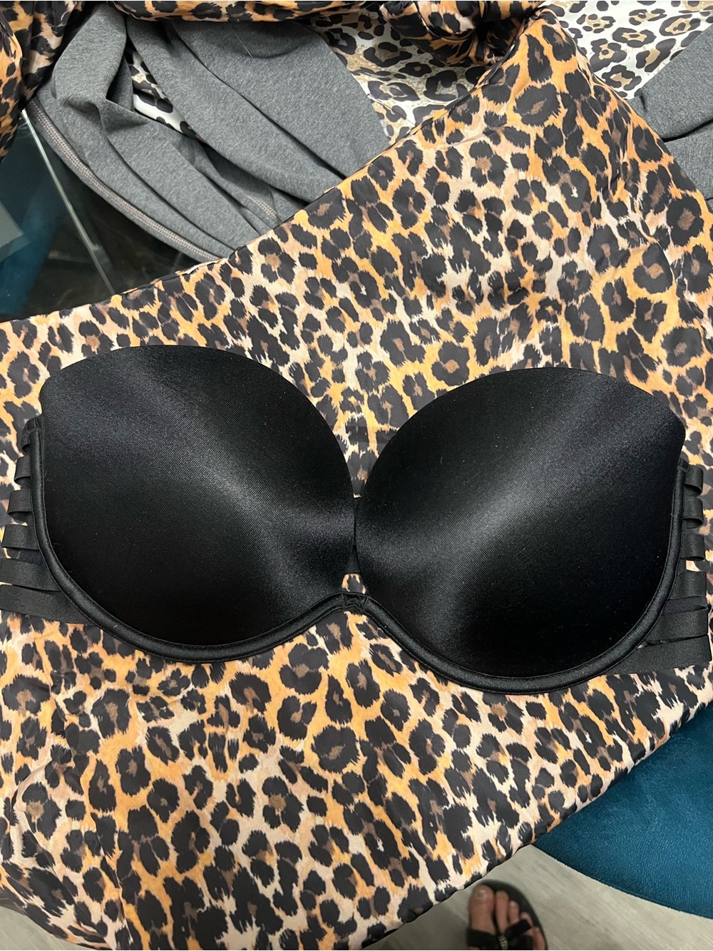 La SENZA Black Strapless Push Up Bra with Caged Sides